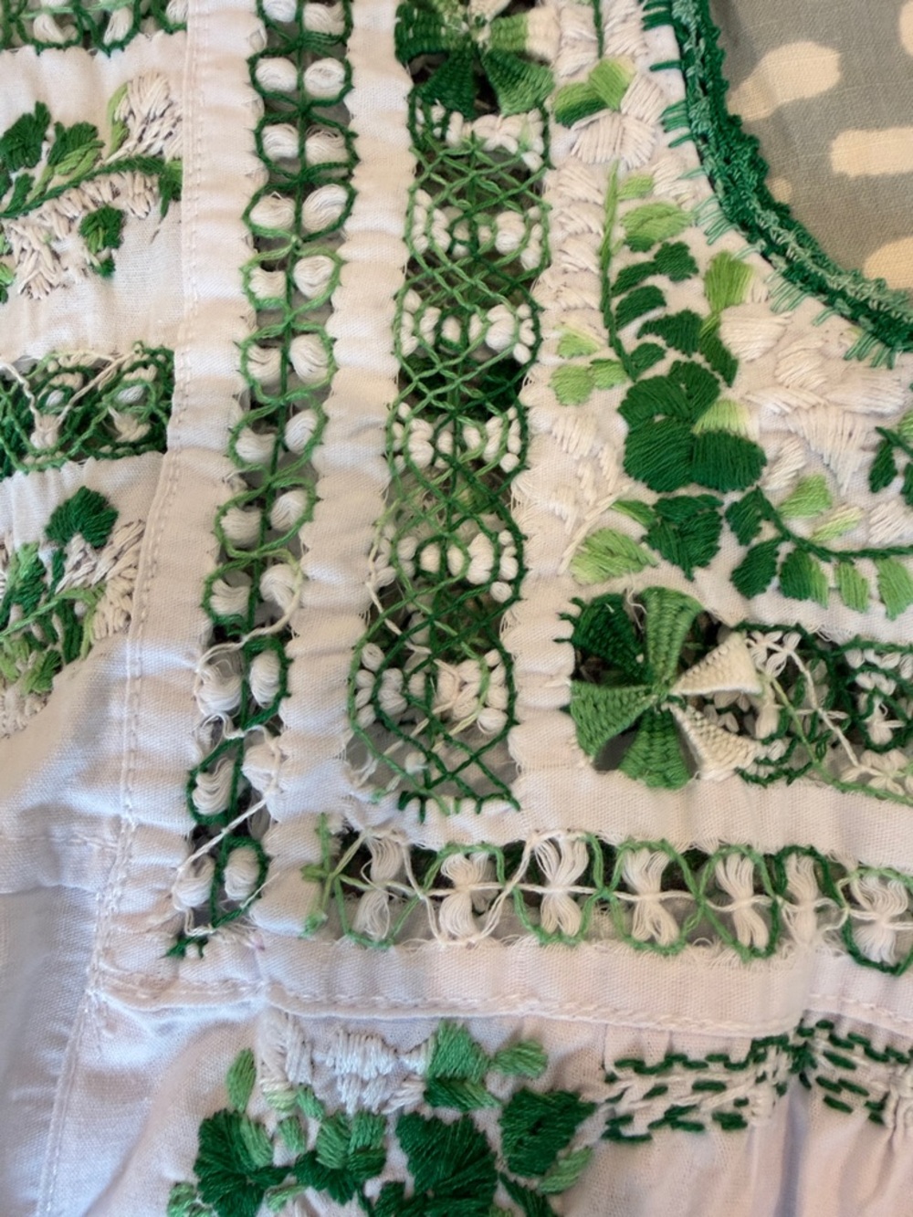White Blouse with Green Floral Embroidery - Picture 3 of 9